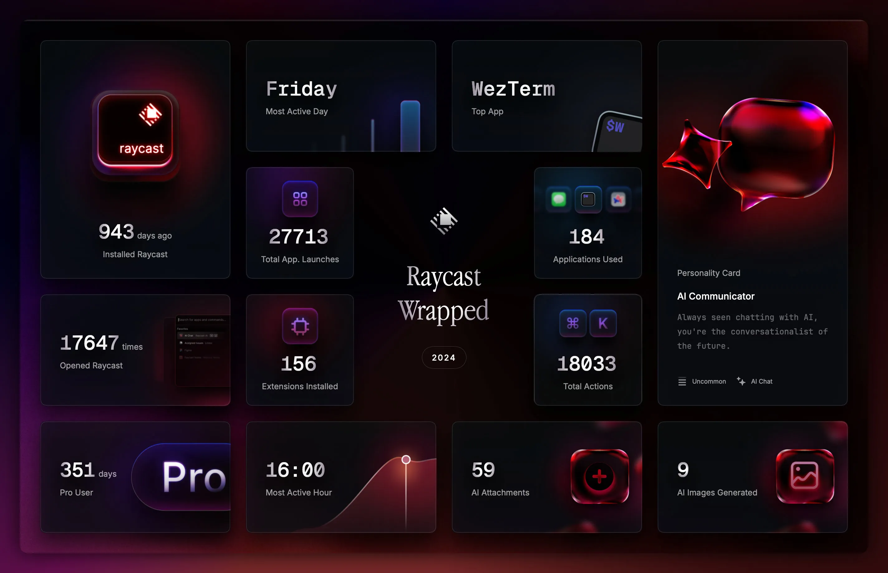 หน้าจอหลักของ Raycast แสดง command palette และ extensions ต่างๆ