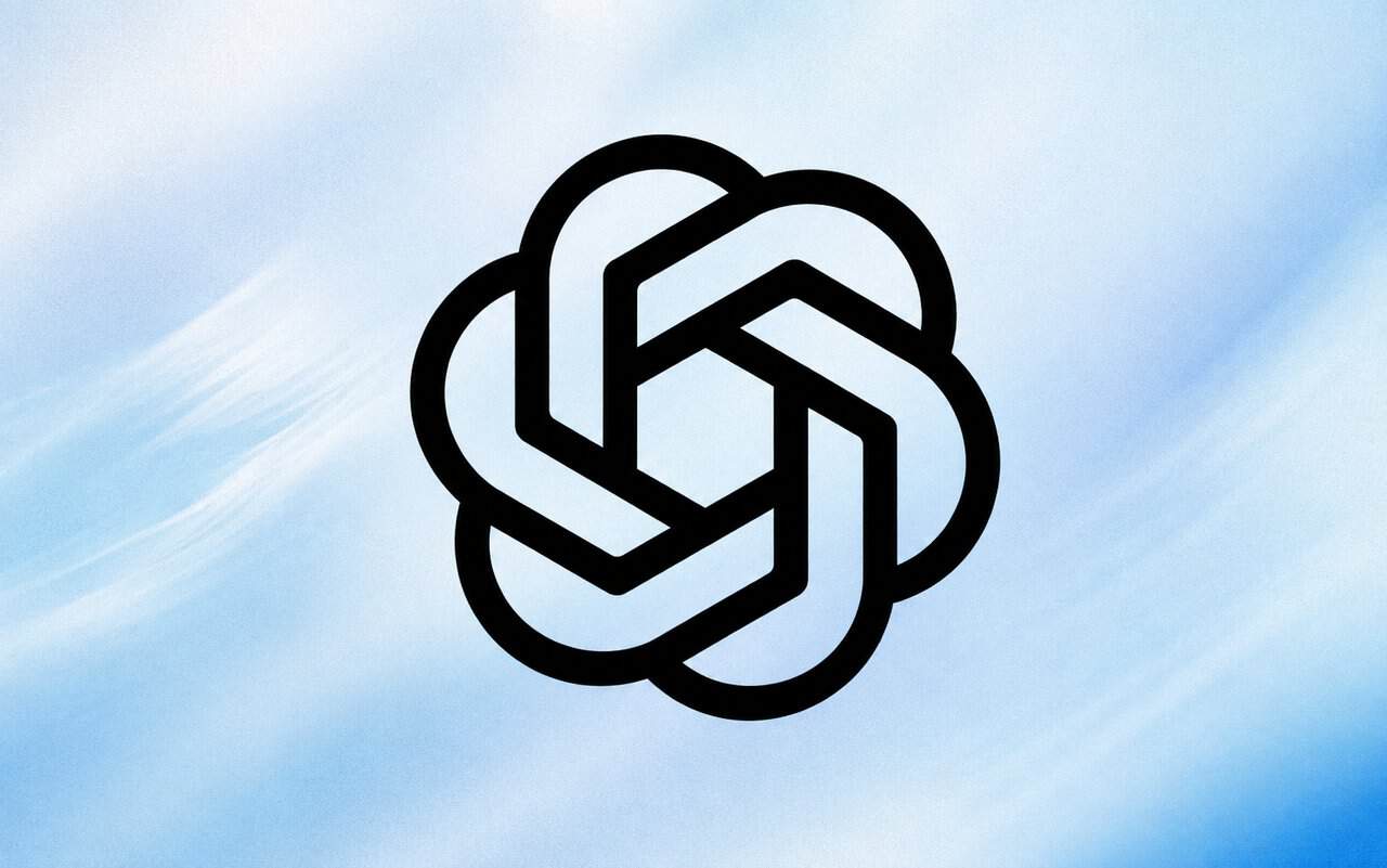โลโก้ OpenAI บนพื้นหลังสีฟ้า